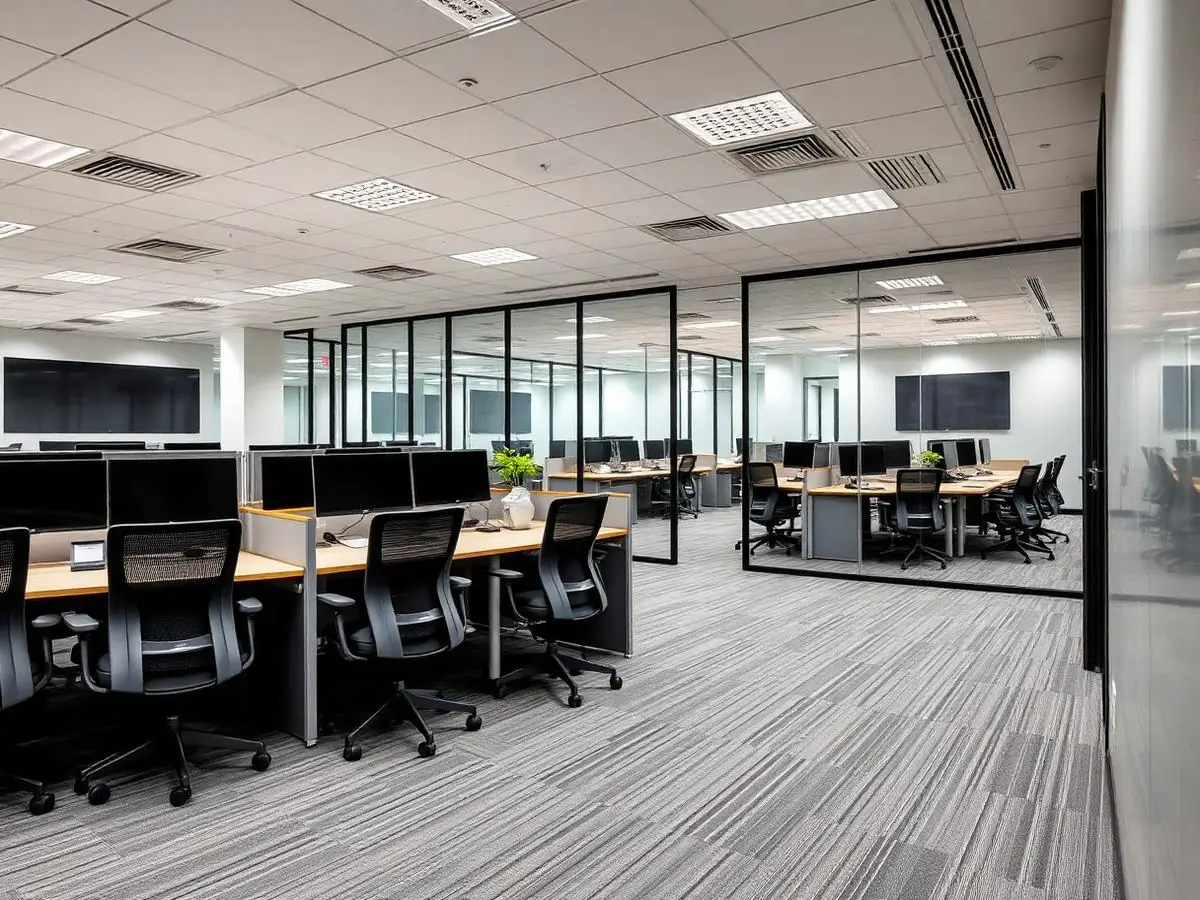 Completed office buildout with glass conference rooms and carpet tile in Chandler, AZ